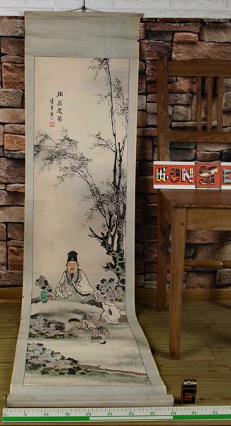 signiert Asiatika Rollbild alt antik Portrait Aquarell China scroll painting 4