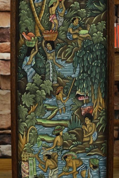 Asiatika Stoff Malerei Personen Fluss Dschungel