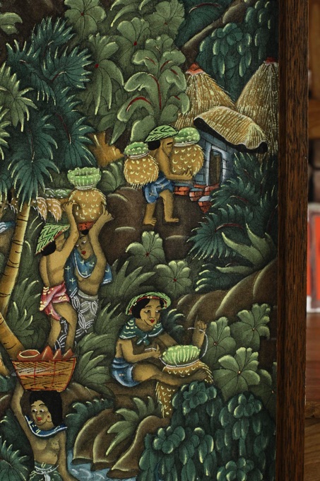 Asiatika Stoff Malerei Personen Fluss Dschungel