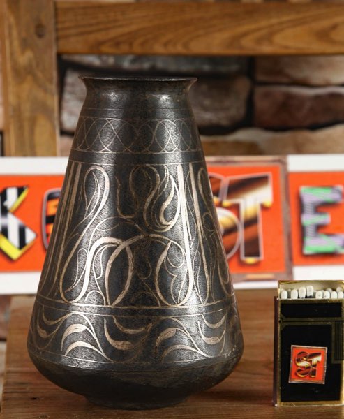 Asiatika Vase antik wohl Bidri Indien Eisen Silber 17cm hoch verziert