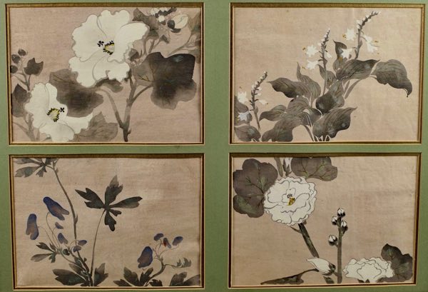 Asiatika vier Aquarelle antik Blumen