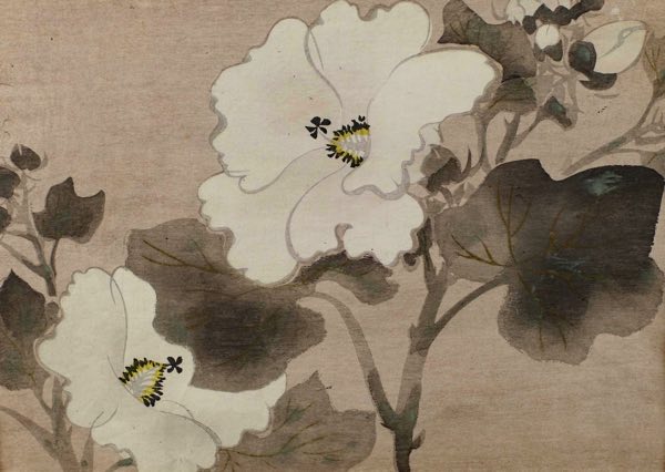 Asiatika vier Aquarelle antik Blumen