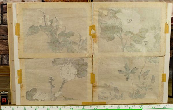 Asiatika vier Aquarelle antik Blumen