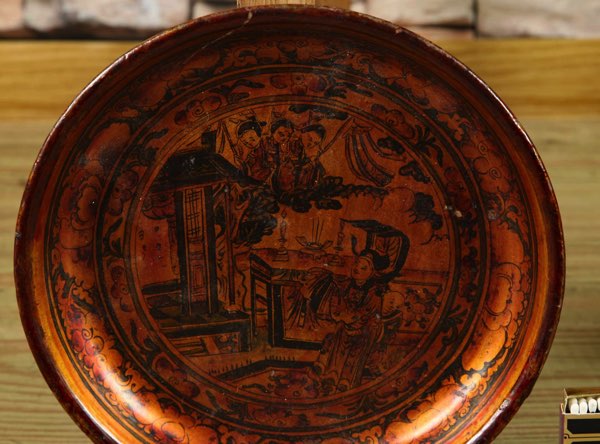 Holzteller antik Malerei Asiatika