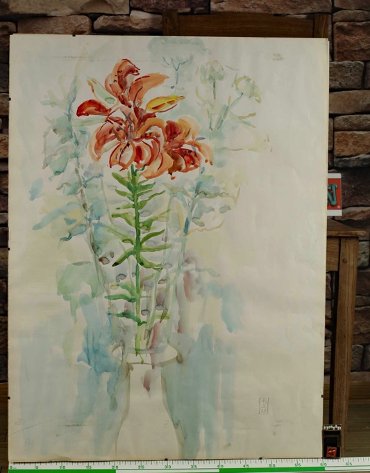 chinesisch signiertes Aquarell Stillleben Blumen Vase 1978 China Malerei