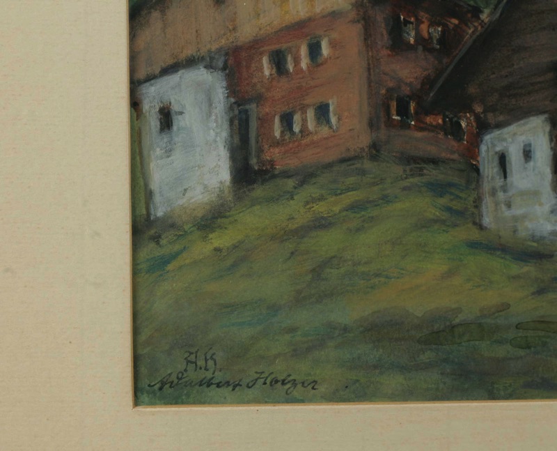 Adalbert Holzer antike Gouache Bergbauernhof oberes Lechtal