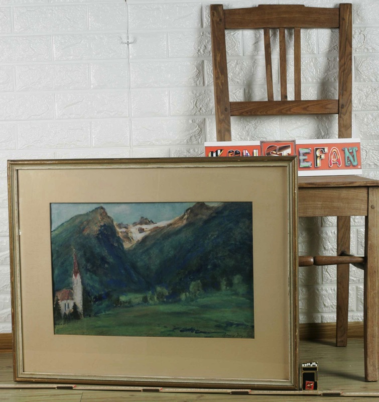 Adalbert Holzer antike Gouache Talgrund Häselgehr Lechtaler Alpen