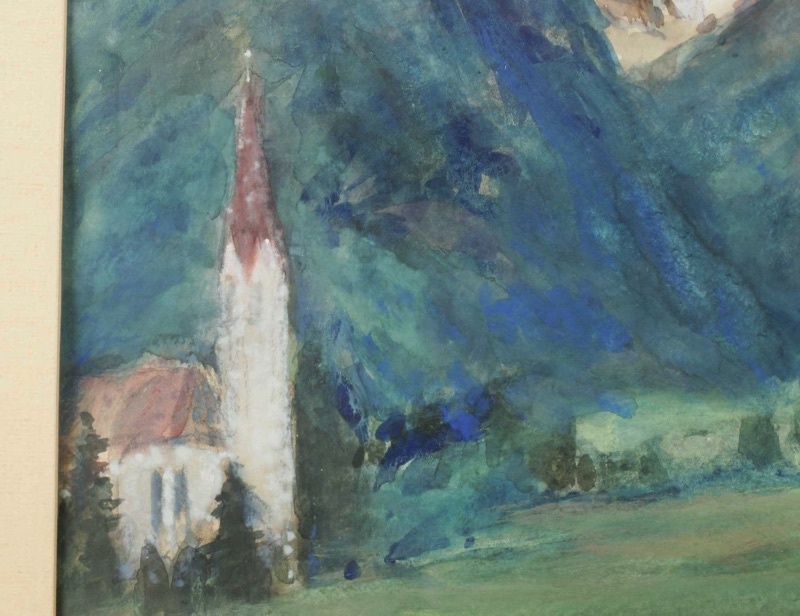 Adalbert Holzer antike Gouache Talgrund Häselgehr Lechtaler Alpen