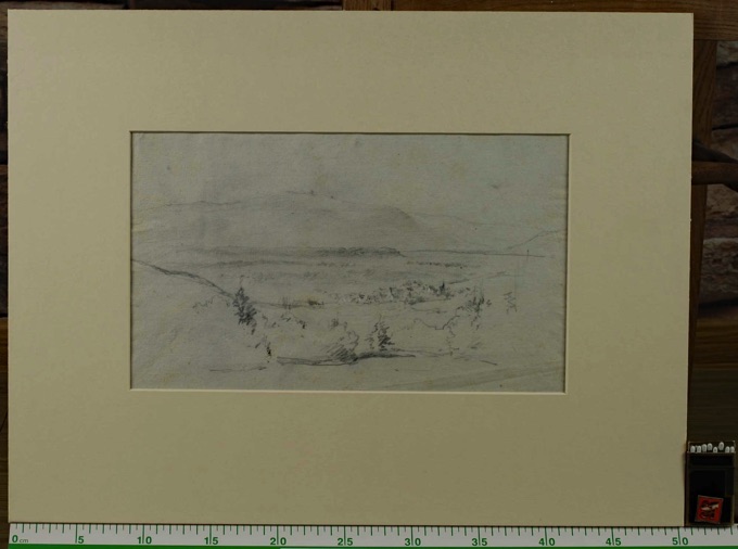 Zuschreibung Adolf Johann Hoeffler 1825-1898 Zeichnung antik Dorf Ansicht Berge