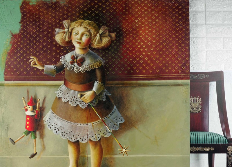 Allesandra Gasparini Ölgemälde Turkina Bambina Mädchen Marionette Pinocchio
