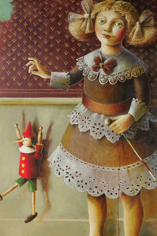 Allesandra Gasparini Ölgemälde Turkina Bambina Mädchen Marionette Pinocchio