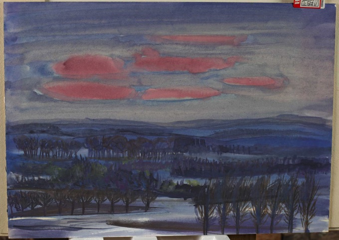 Aquarell Landschaft Abendrot expressiv
