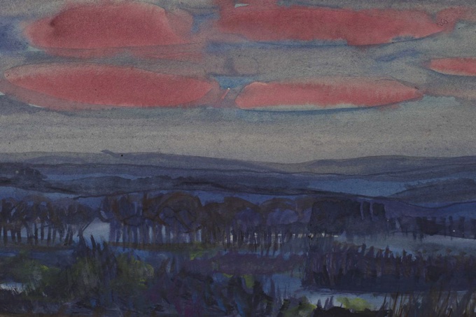 Aquarell Landschaft Abendrot expressiv