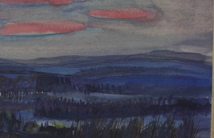 Aquarell Landschaft Abendrot expressiv