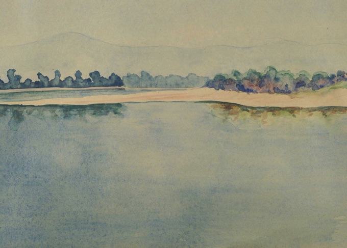 Aquarell antik Bergsee expressiv