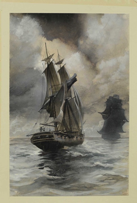 Aquarell maritim Marine Galeonen