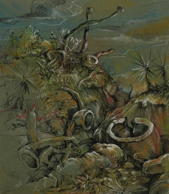 Arie Lamdan Pastell Zeichnung Landschaft
