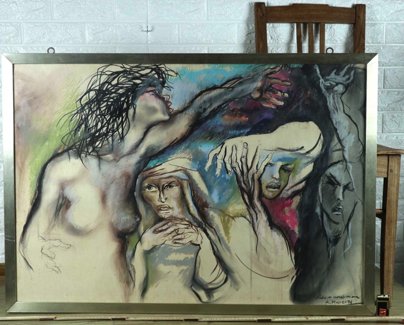 Augusto Murer Pastell Gemälde 1974 Studio Akt