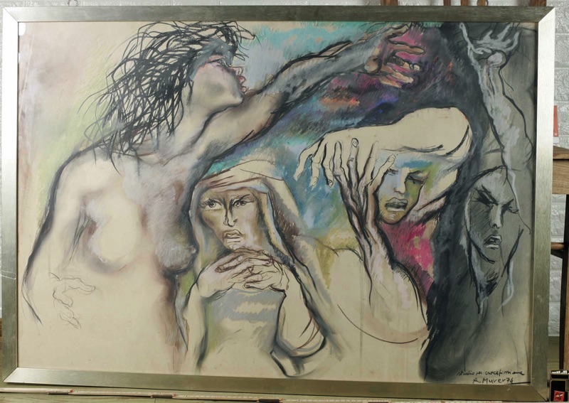 Augusto Murer Pastell Gemälde 1974 Studio Akt