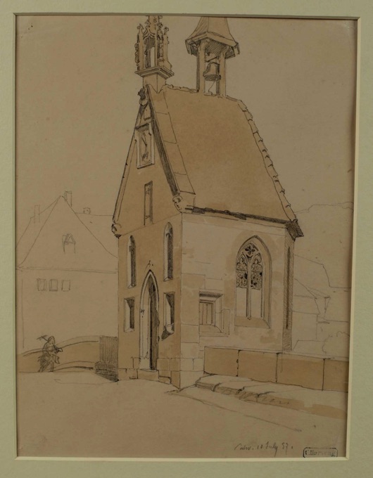 Carl Harveng Zeichnung Calw Nikolaus Kapelle antik