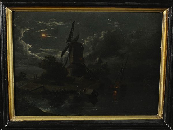 Charles Jules Duvent Ölgemälde antik Windmühle Nacht