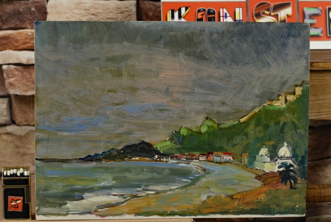 Ernst Pader 1915-1978 Ölgemälde von 1965 Strand Meer evtl Marokko Moschee 20