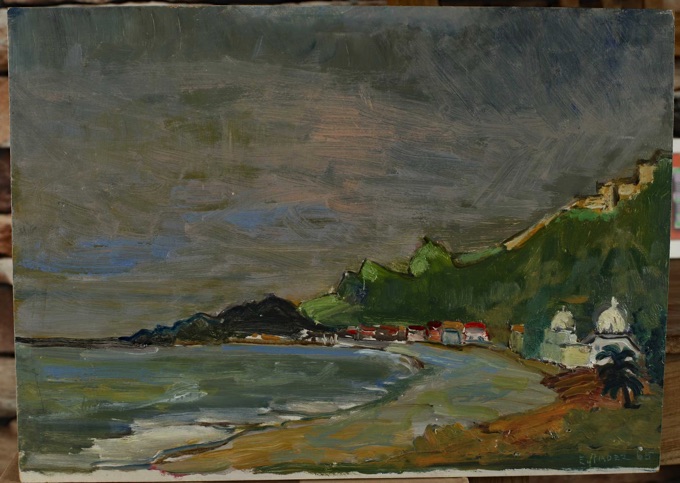 Ernst Pader Ölgemälde 1965 Strand Meer Moschee 20