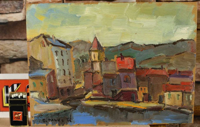 Ernst Pader 1915-1978 Ölgemälde von 1973 Hafen Saint Florent Korsika 32x24cm  20