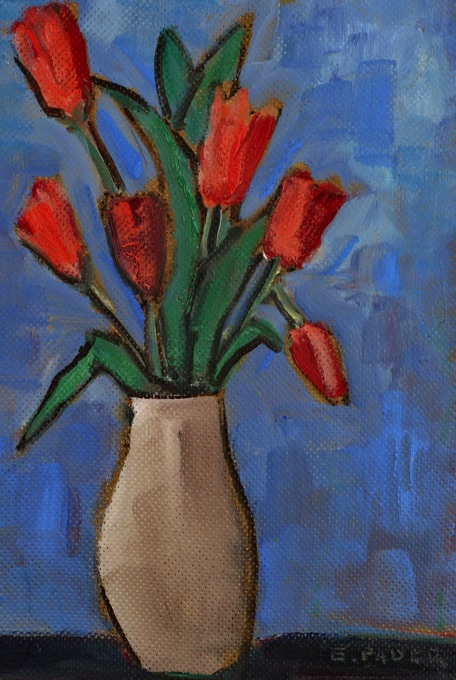 Ernst Pader Ölgemälde Stillleben Tulpen 1974 18