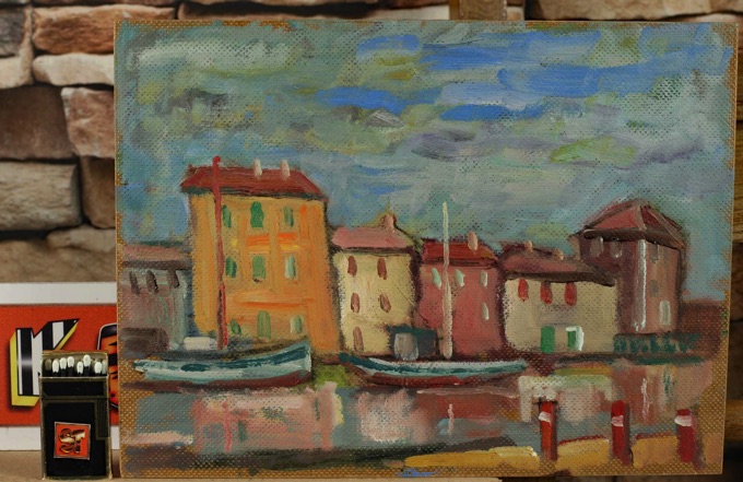 Zuschreibung Ernst Pader 1915-1978 Ölgemälde von 1975 Hafen Grado Italien Adria