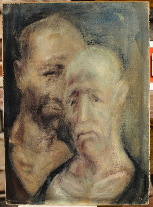 Feher Gouache 1949 Portrait expressiv