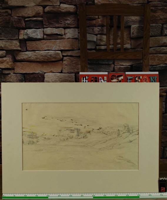 Zuschreibung Friedrich Metz 1820-1901 Zeichnung laviert antik Burg Landschaft