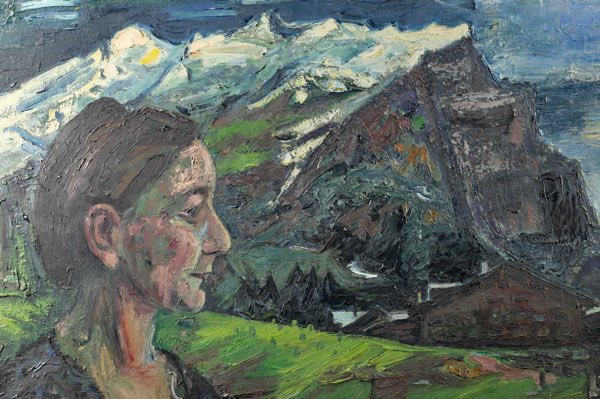 Gerhard Mayer 1911-1999 Ölgemälde von 1962 beidseitig Portrait Landschaft Alpen