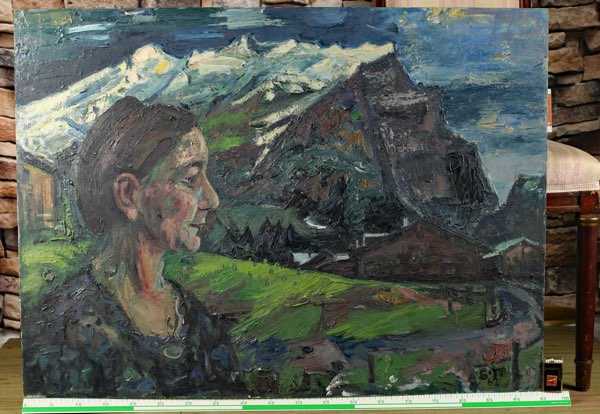 Gerhard Mayer Ölgemälde 1962 Portrait Landschaft beidseitig