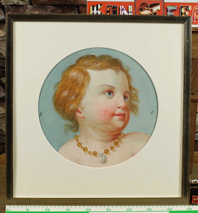 Gouache Malerei antik Portrait Mädchen Engel