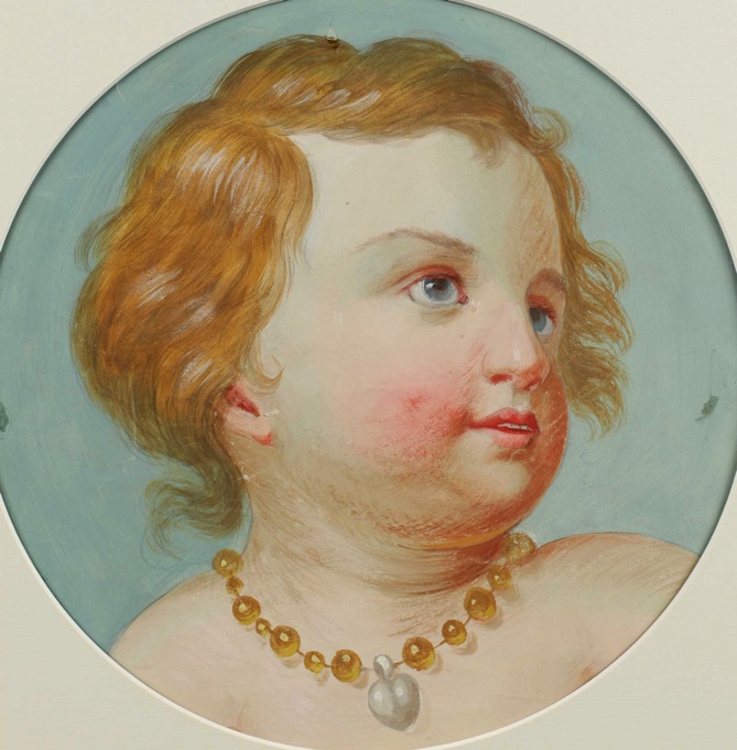 Gouache Malerei antik Portrait Mädchen Engel