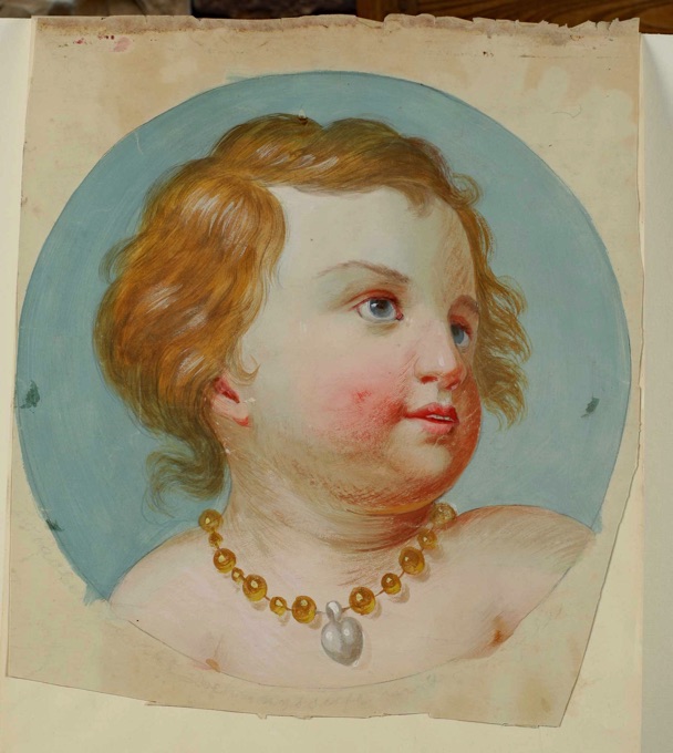 Gouache Malerei antik Portrait Mädchen Engel