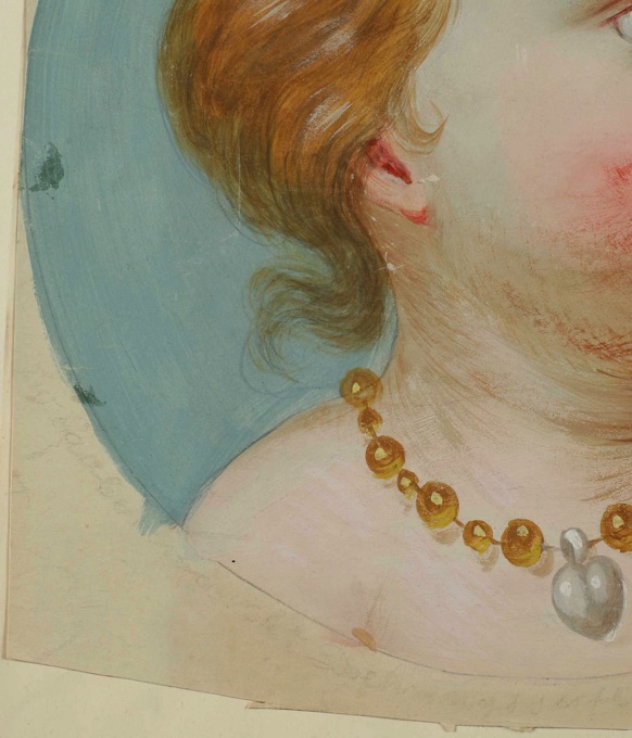 Gouache Malerei antik Portrait Mädchen Engel