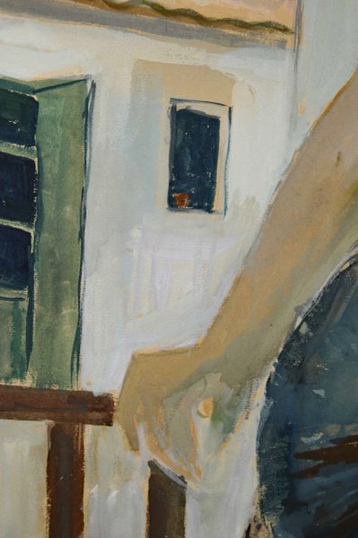 Gouache älter Portrait Frau expressiv Fächer
