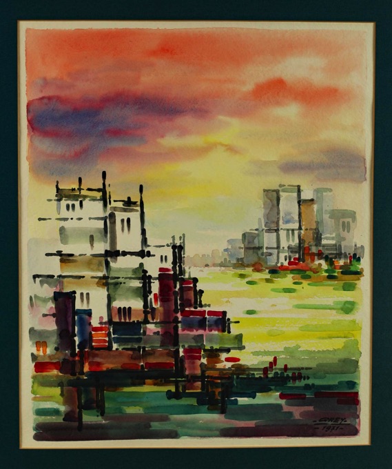 Grey Aquarell 1971 Architektur abstrakt 1
