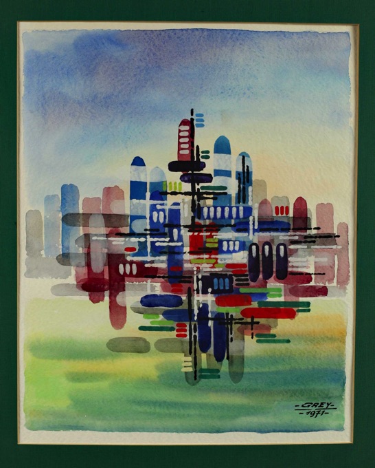Grey Aquarell 1971 Architektur abstrakt 2