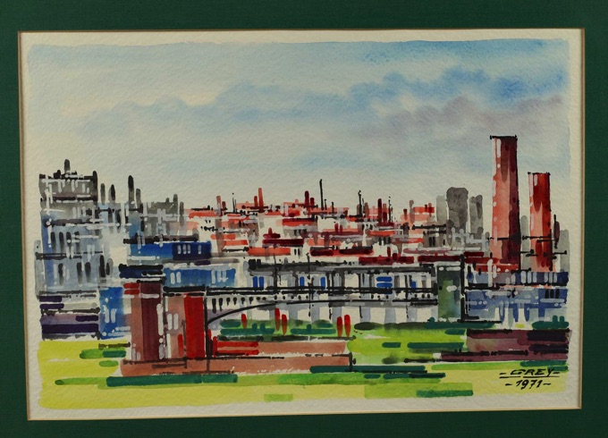 Grey Aquarell 1971 Architektur abstrakt 3