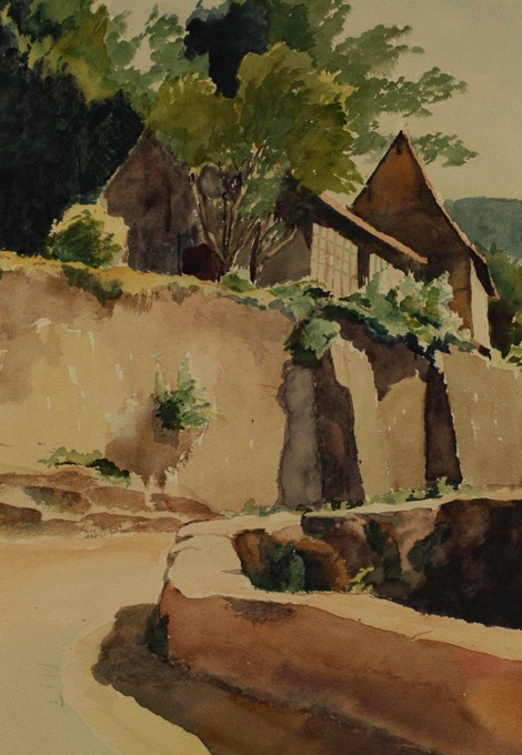 Hans Happ Aquarell älter Bauernhof Häuser