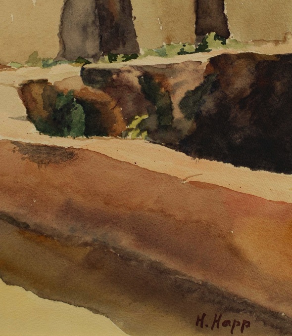 Hans Happ Aquarell älter Bauernhof Häuser