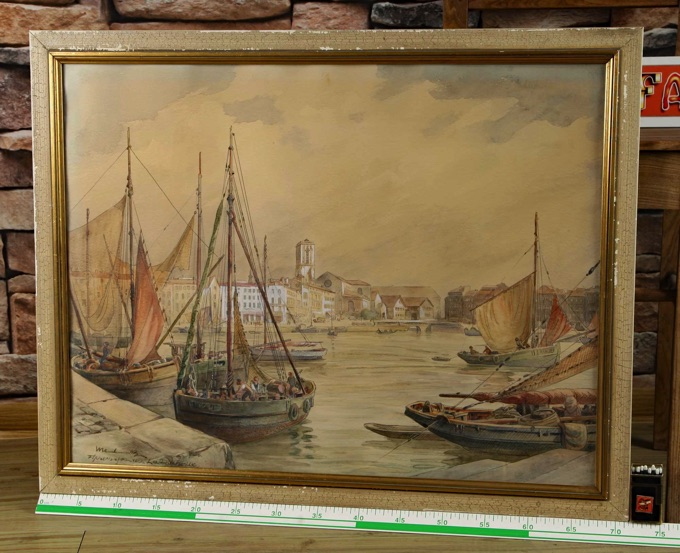 Hans Meinke Aquarell 1956 Hafen La Rochelle