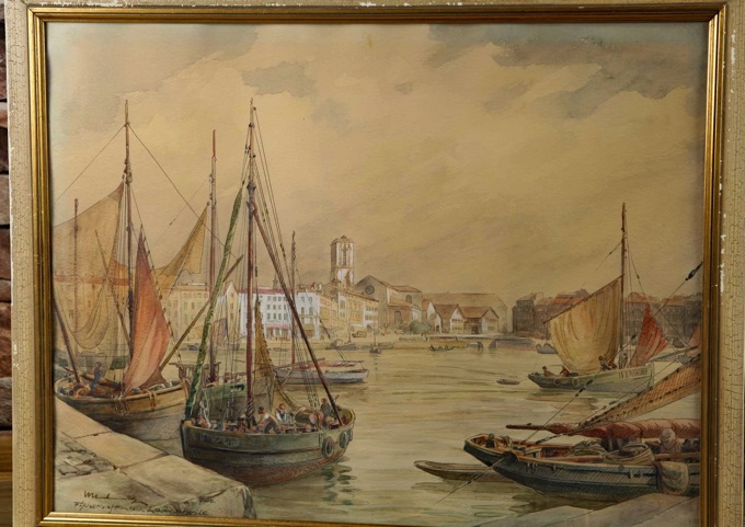 Hans Meinke Aquarell 1956 Hafen La Rochelle