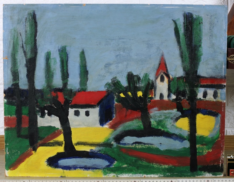 Hans Schad Ölgemälde 1958 Dorf expressiv