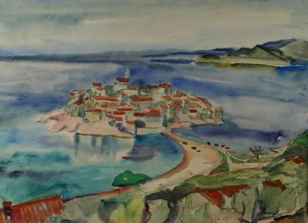 Heinrich Schunn 1897-1982 Aquarell Malerei Gemälde Sveti Stefan Montnegro Adria