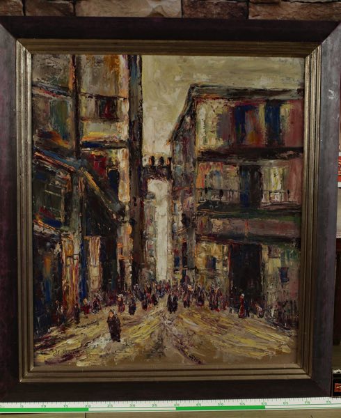 Herbert Knauff 1897-1944 Ölgemälde antik Stadtansicht Menschen expressiv 85cm