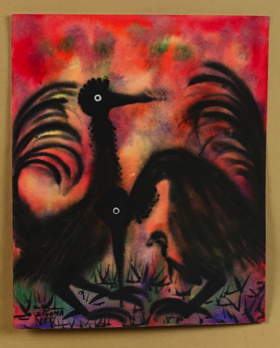 Jacques Zigoma Aquarell Vogelpaar abstrakt 9